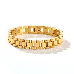 18K Gold Plated Stainless Steel Link Bracelet, Watch Band Style